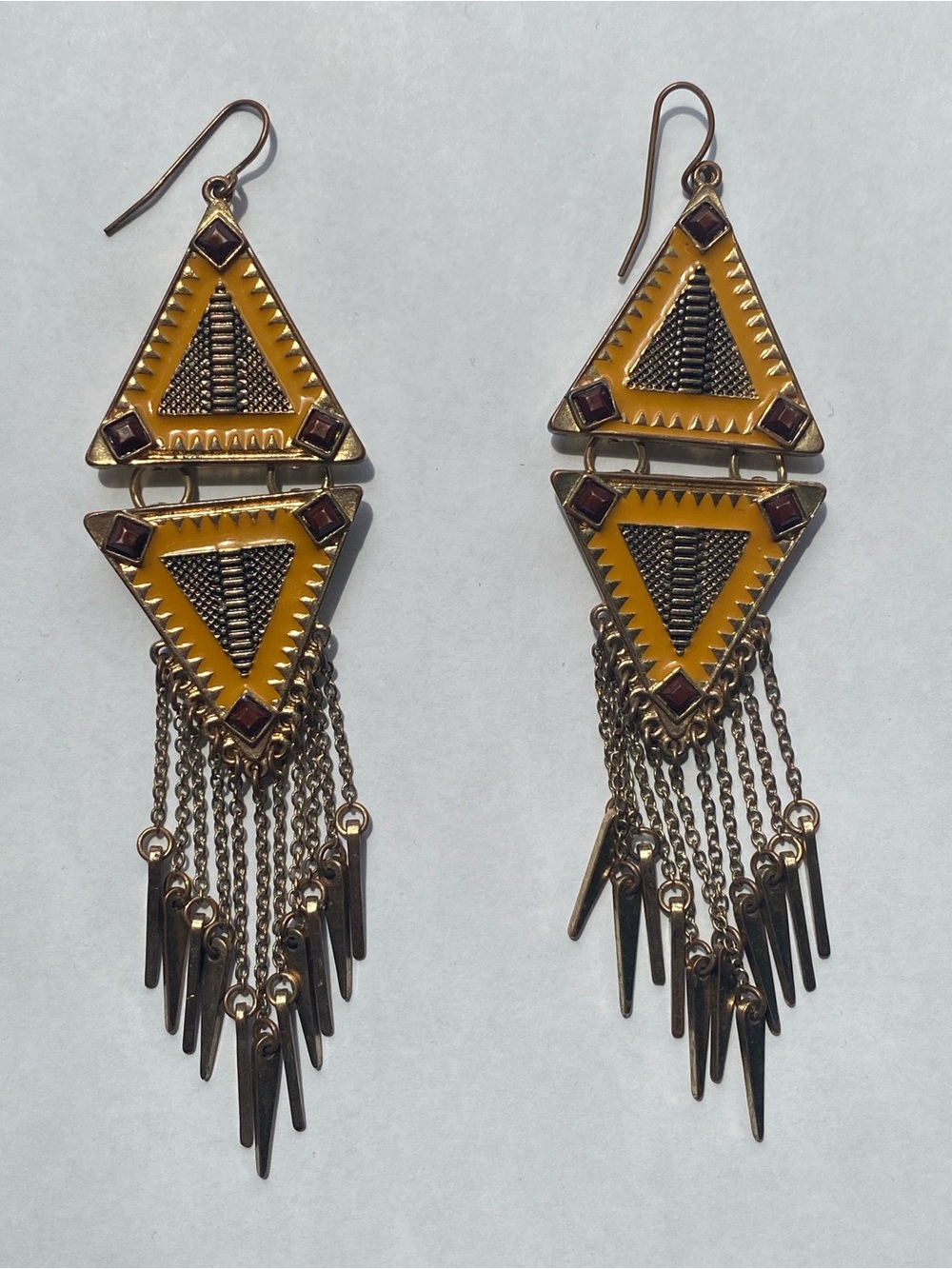 Vintage-Style Yellow Triangle Boho Chandelier Earrings